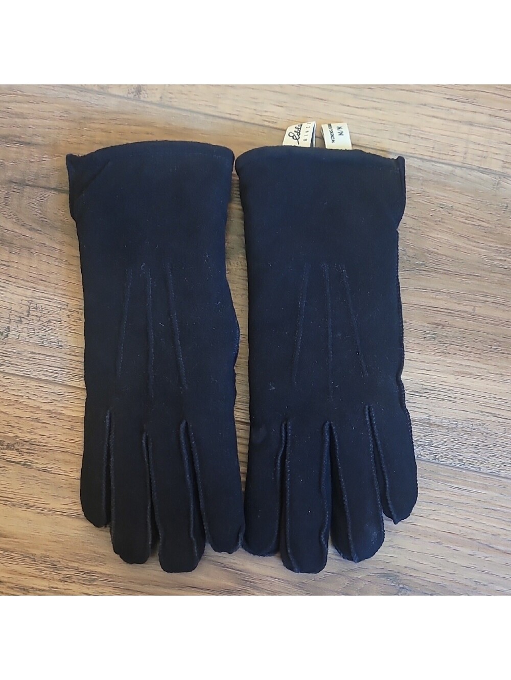 90s' Vintage Eddie Bauer Black Deerskin Leather Gloves, Size M, Wool Lining